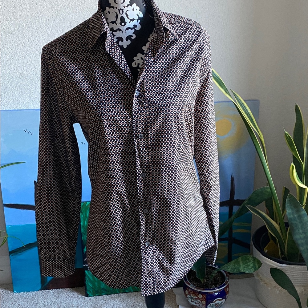 Louis Vuitton Men's Brown and White Patterned Shirt